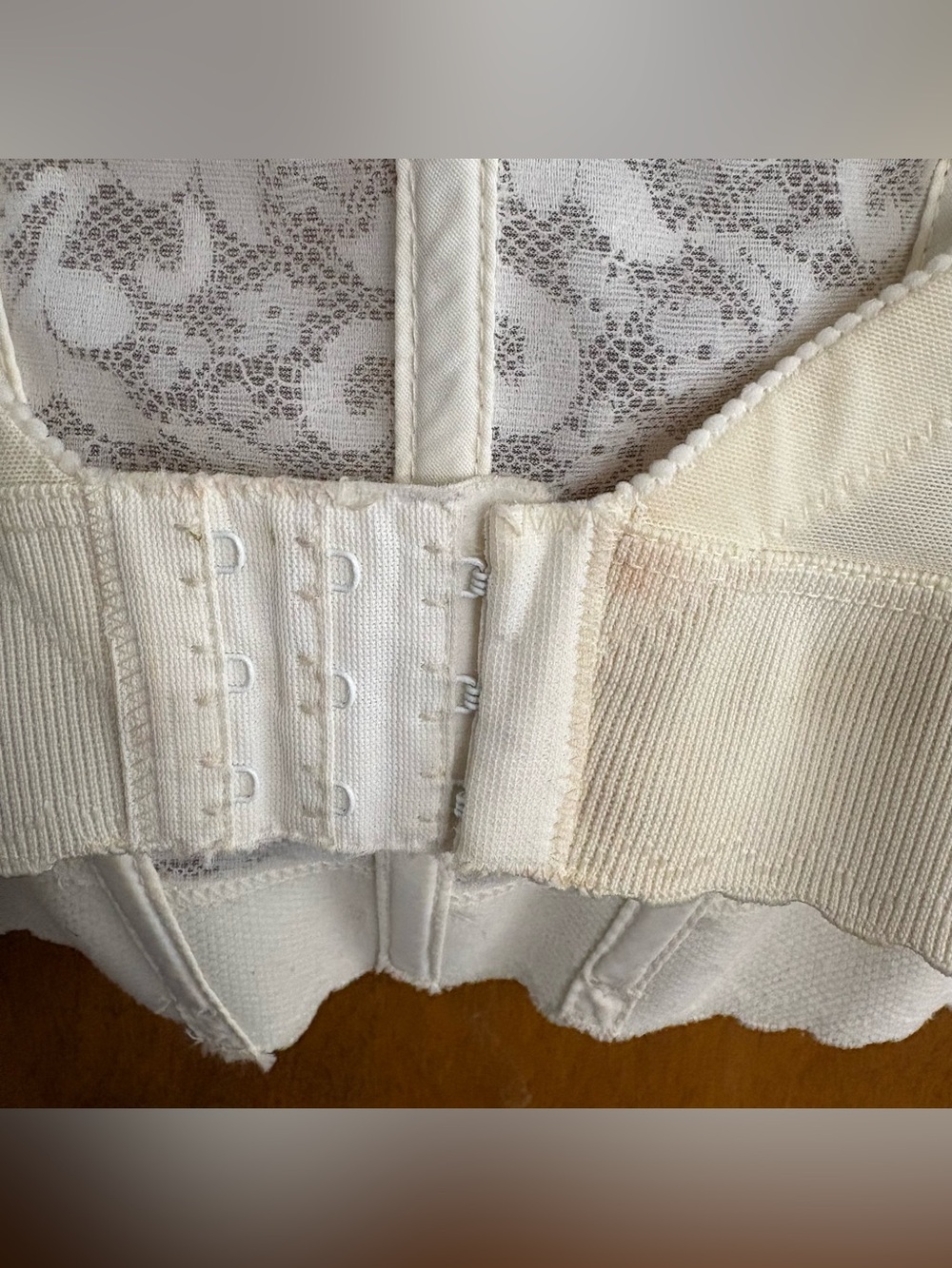 Vintage 70s Cream White Sheer Mesh Floral Lace Corset Top Bustier Longline Bra - Picture 11 of 16